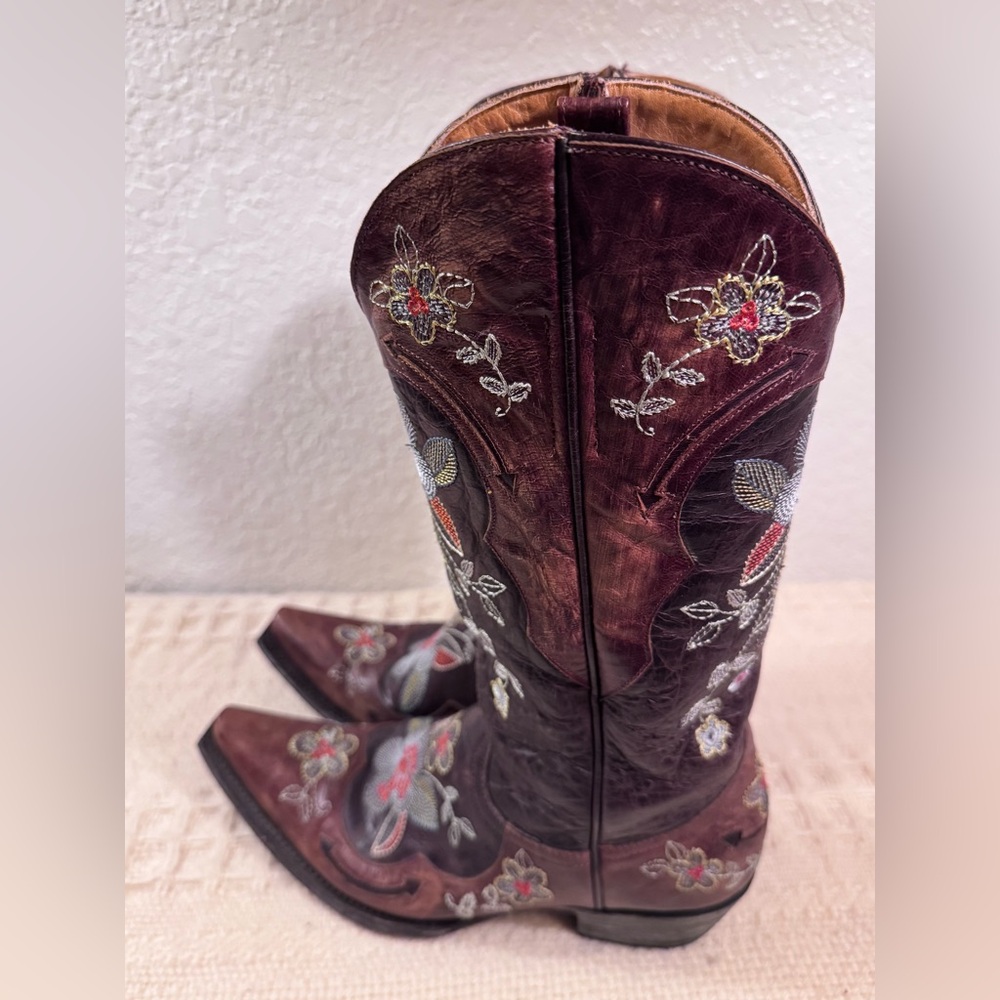 Old Gringo Bonnie Brass Floral Embroidered Leather Western Boots Brown Tall 8.5 - Picture 9 of 12